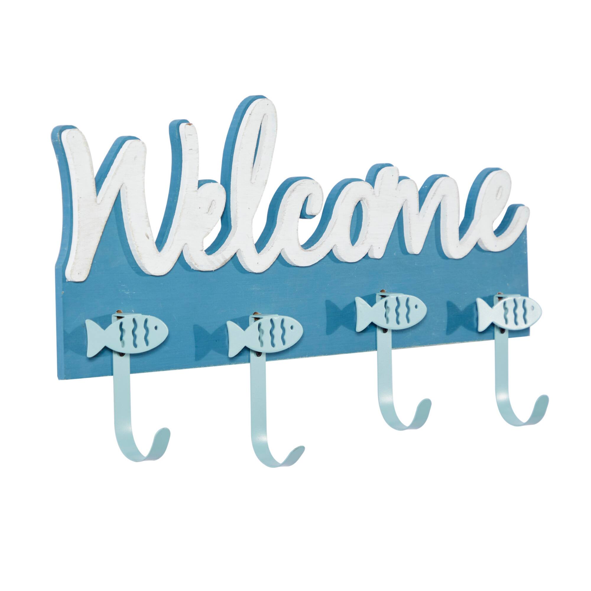 Blue Wood Coastal Wall Hook, 11" x 19" x 2"